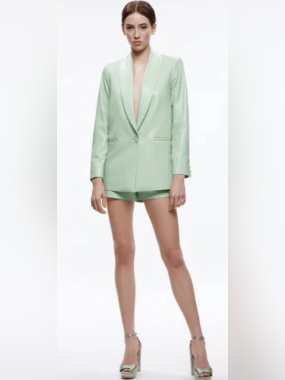 Alice + Olivia Denny Vegan Leather Blazer Pistachio Green * Size M